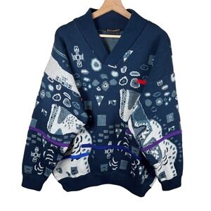 Vintage 90s Abstract‎ Geometric Knit Sweater Loud Hip Hop Era Graphic Streetwear